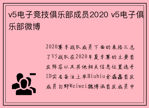 v5电子竞技俱乐部成员2020 v5电子俱乐部微博